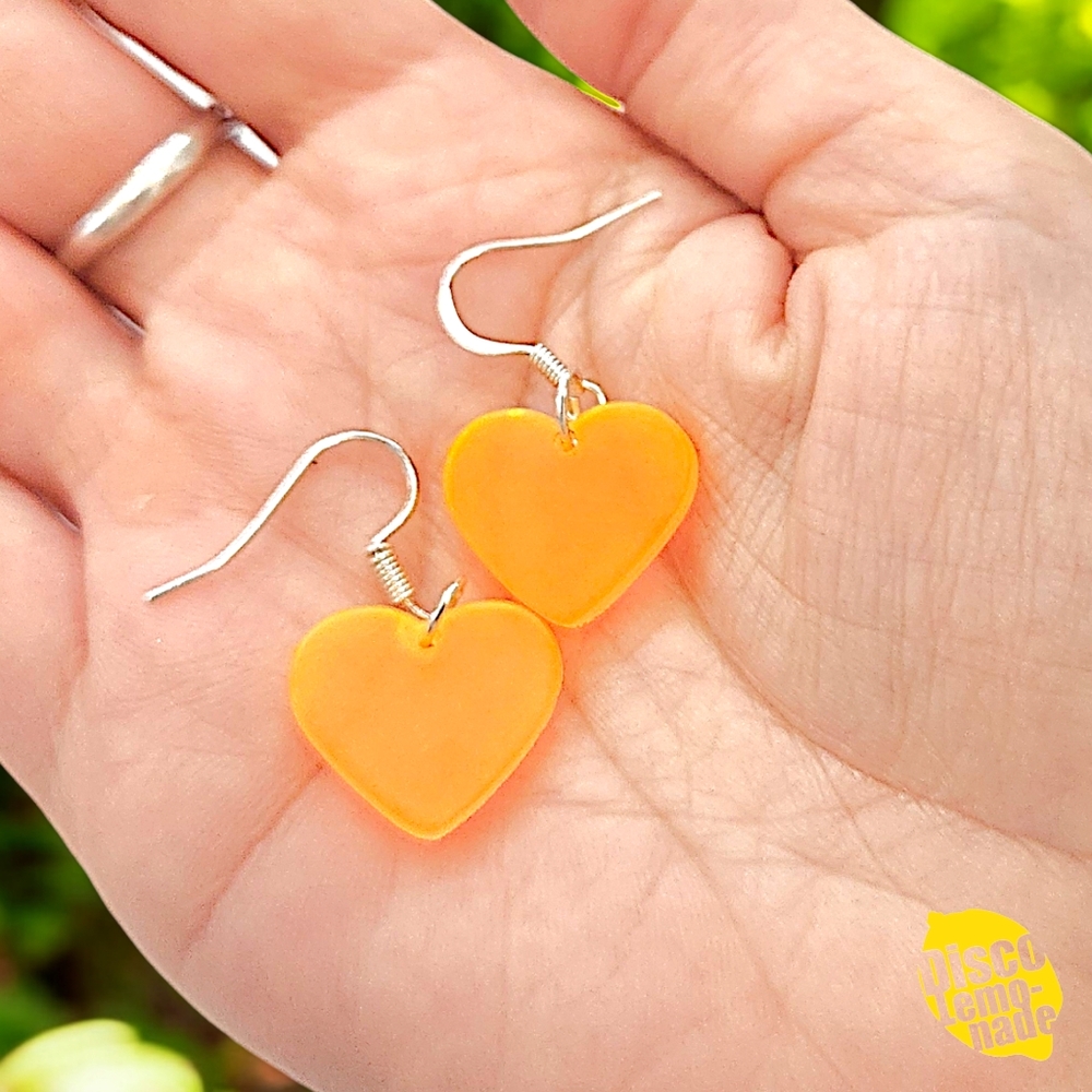 DiscoLemonade Orange Neon Heart Acrylic Dangle Earrings  Ltd Ed
